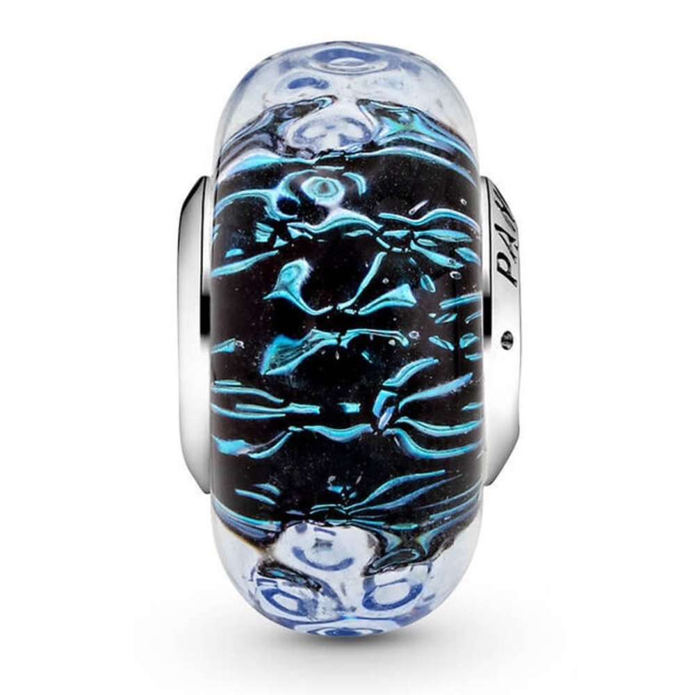 NEW - Authentic Pandora - Pandora Wavy Dark Blue Murano Glass Ocean
